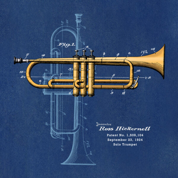 Trumpet Solo Design on Blueprint Background Trumpet Solo Design on Blueprint Background