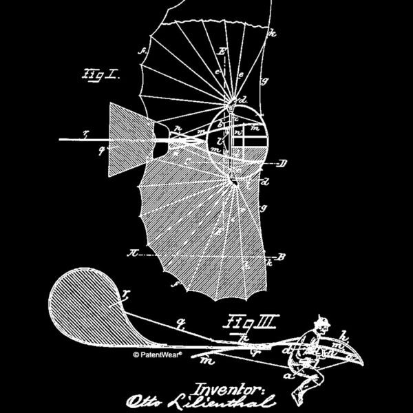 Lilienthal Glider Line Art Patent Design on Darks