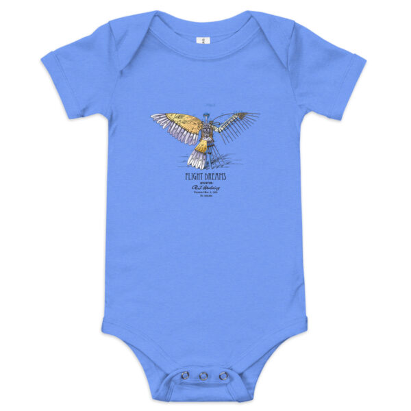 Flight Dreams Patent Baby Bodysuit HEATHER COLUMBIA BLUE Flight Dreams Patent Baby Bodysuit HEATHER COLUMBIA BLUE