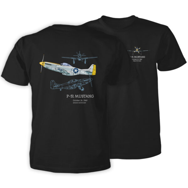 P-51 Mustang Unisex Front/Back Print T-Shirt BLACK